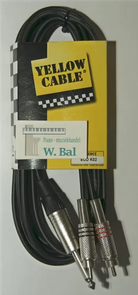 verloopkabel man jack 6,3mm - man tulip/ 3 mtr. mono uitvoering