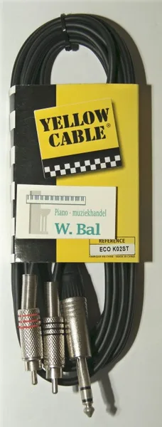 verloopkabel man jack 6,3mm - man tulip/ 3 mtr. stereo uitvoering